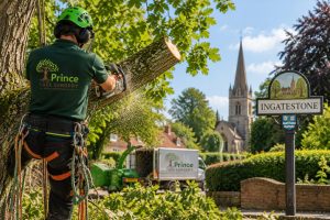 Tree surgeon carrying out professional tree surgery in Ingatestone, Essex, with specialist climbing and chainsaw equipment